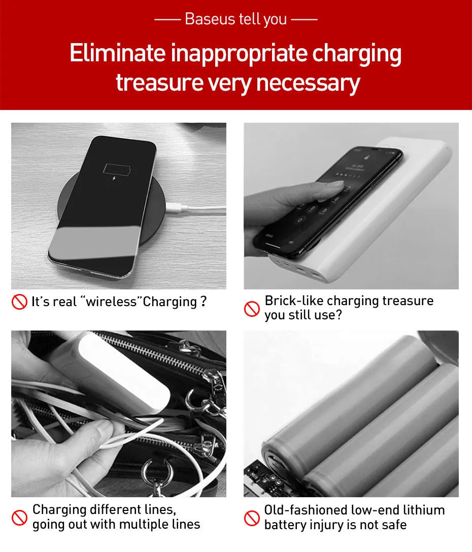 Small square black wireless fast charging power bank with digital display showing battery percentage