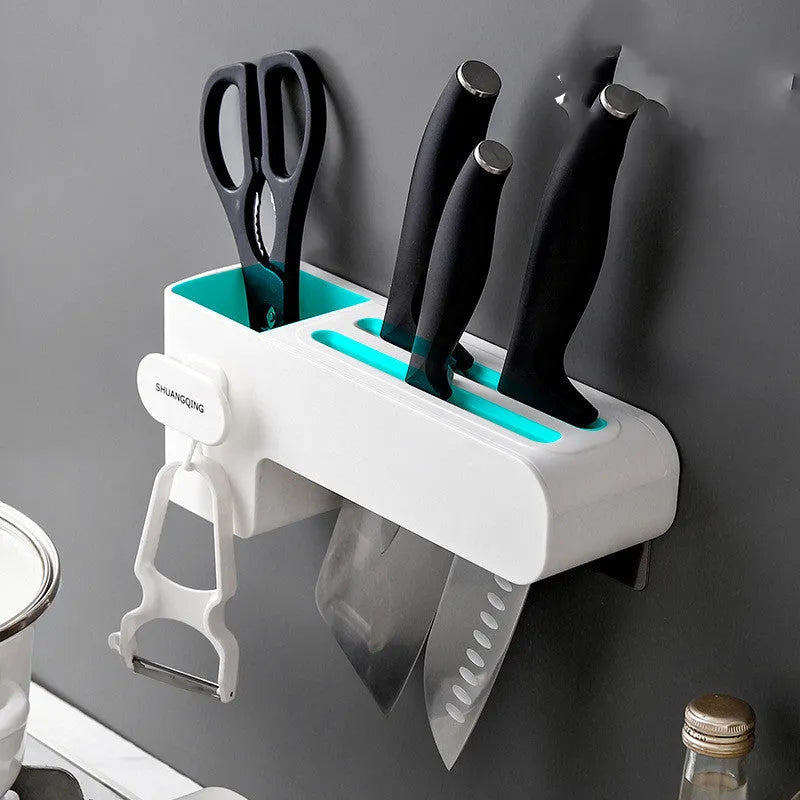 White plastic knife rack on kitchen countertop showing modern simple design
