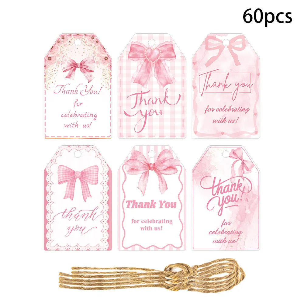 Birthday party creative bowknot gift label tags with hemp rope ties in three decorative styles