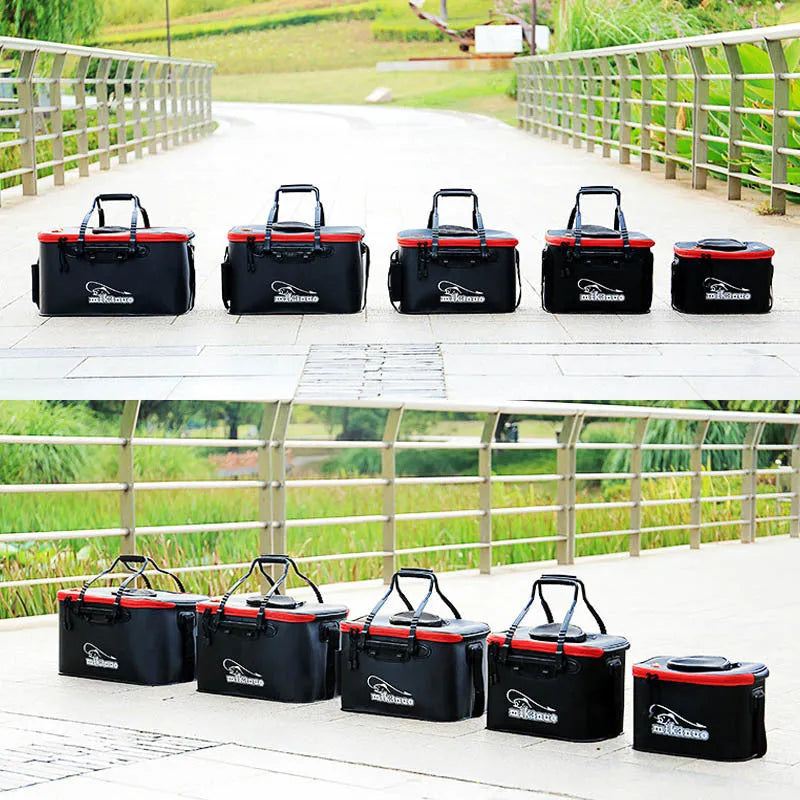 EVA portable fishing bag folding live fish box in black with thick nylon zipper