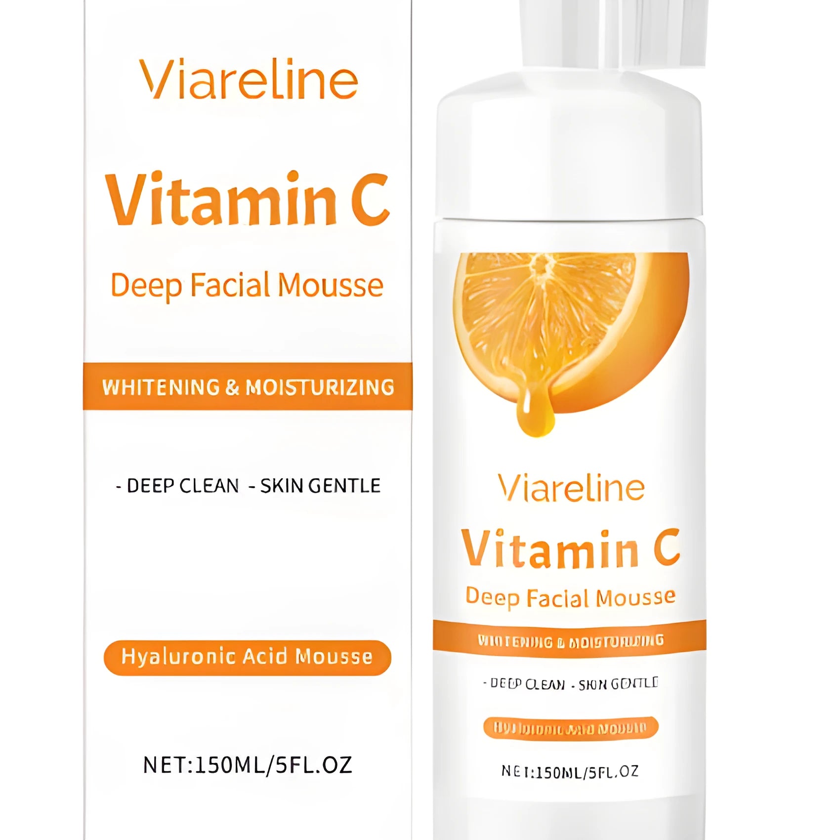150ml Vitamin C cleansing mousse bottle with pump containing ascorbic acid and hyaluronic acid