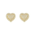 Heart-shaped moissanite stud earrings in gold-plated silver with minimalist design