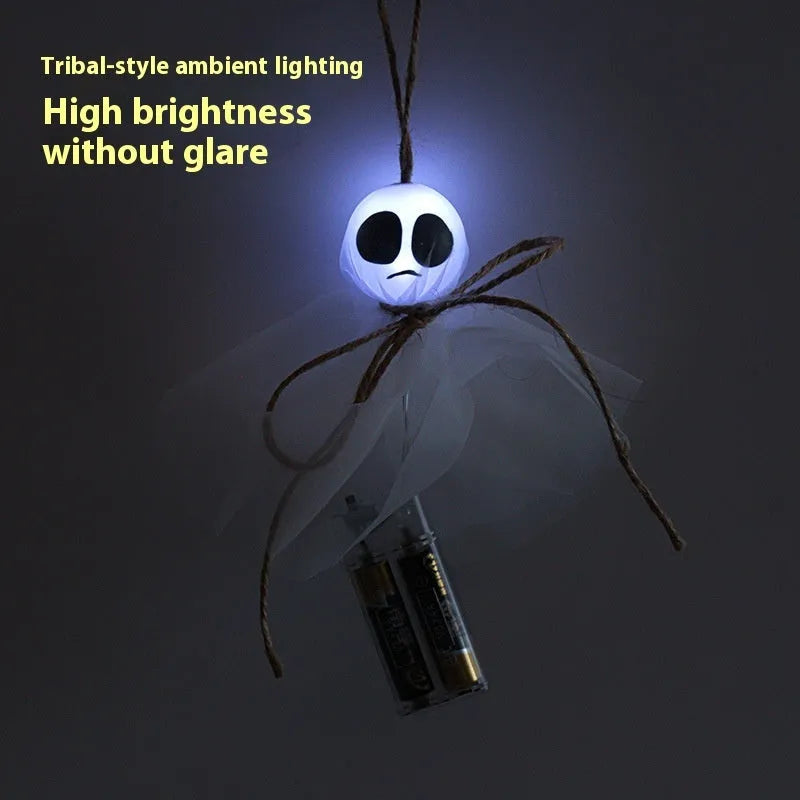 Halloween ghost LED lantern chain with 20 colourful battery-powered lights for haunted venue decoration