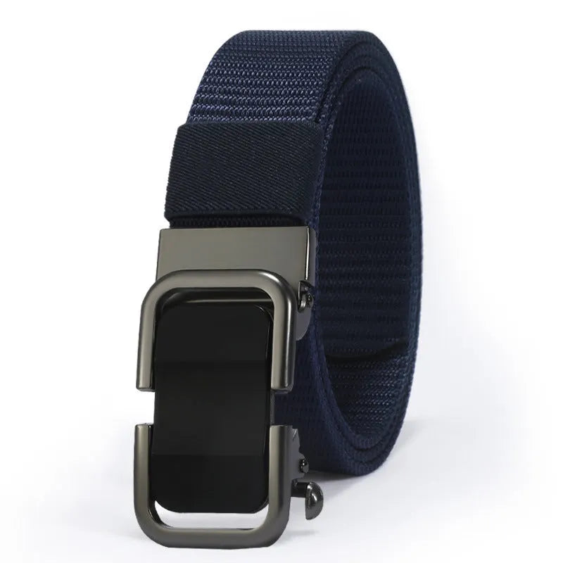 Men's nylon canvas toothless belt with alloy buckle in 120cm length