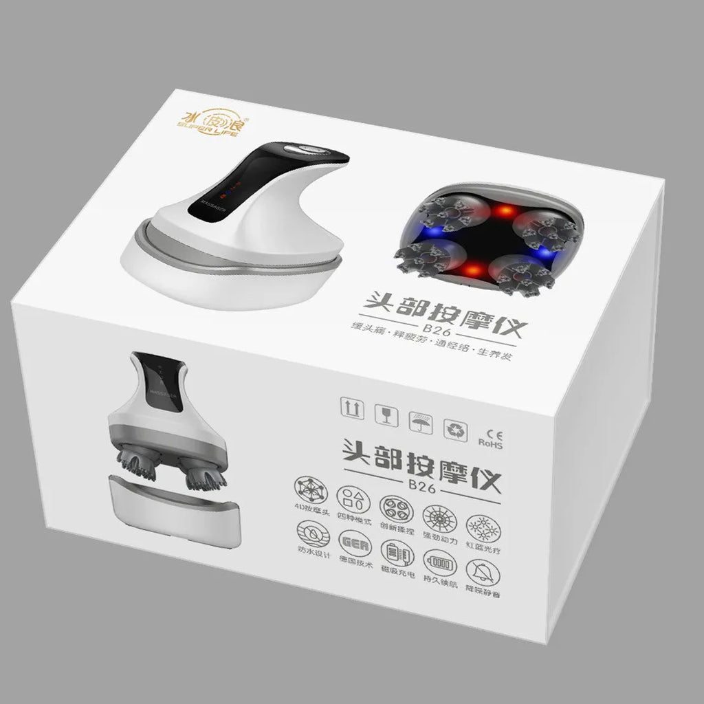 Rechargeable cat head massager device with four intensity settings in three colour options