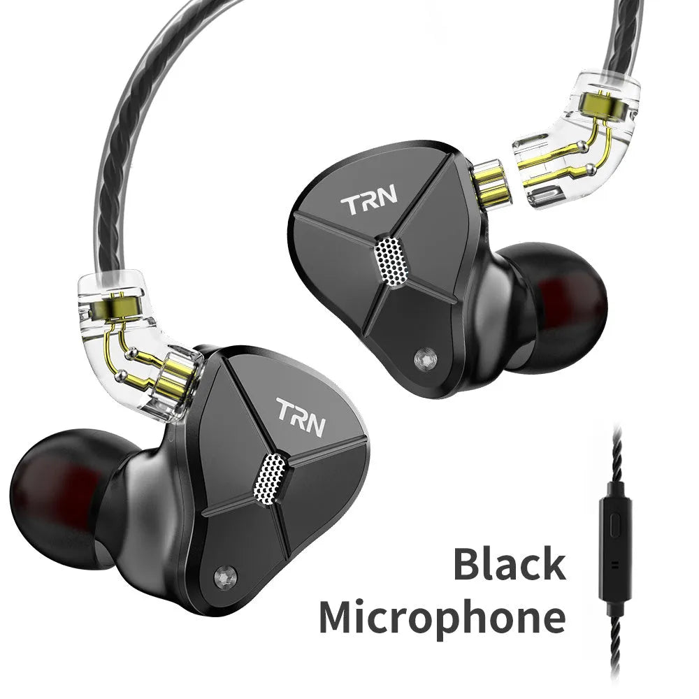 Black in-ear mobile headset with 3.5mm straight plug and TPE cable