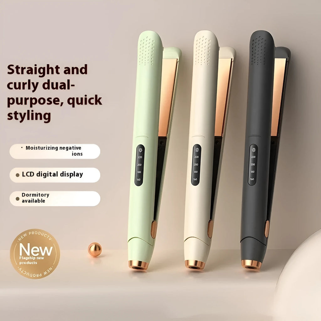 LCD screen hair straightener with ceramic plates in almond white colour showing temperature display