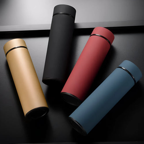 450ml stainless steel vacuum insulated water bottle in black, red, gold or blue with arrow mouth