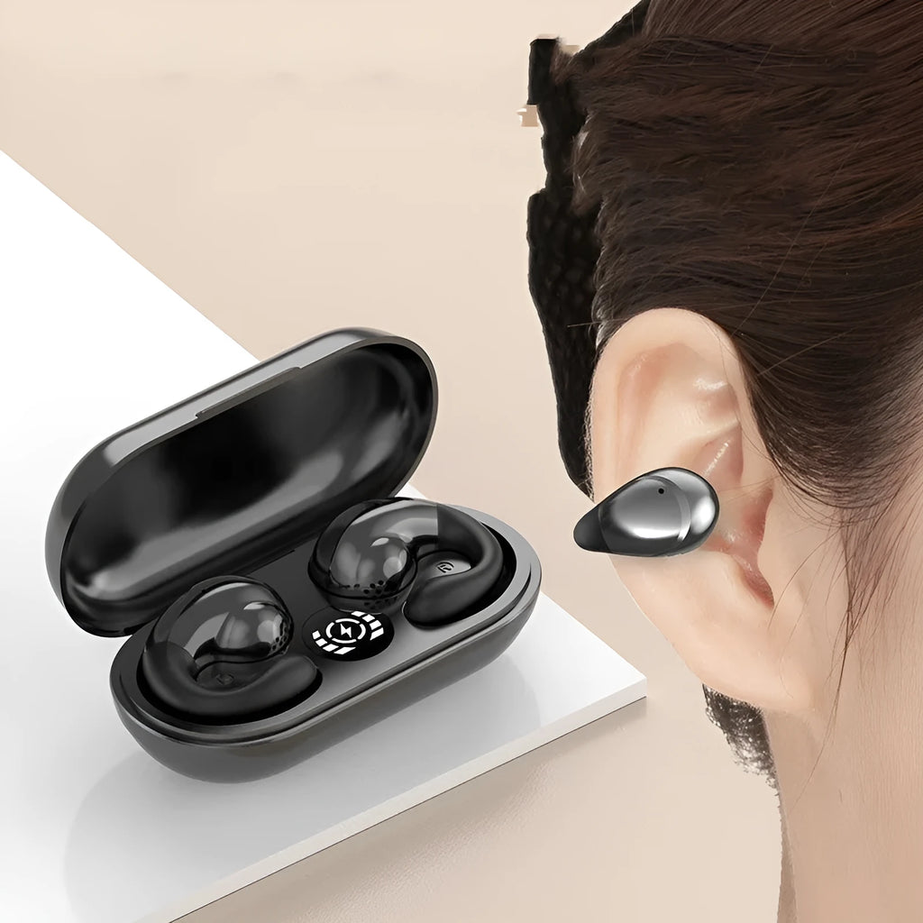 Wireless Bluetooth sports headphones with ear clip design in five colour options.