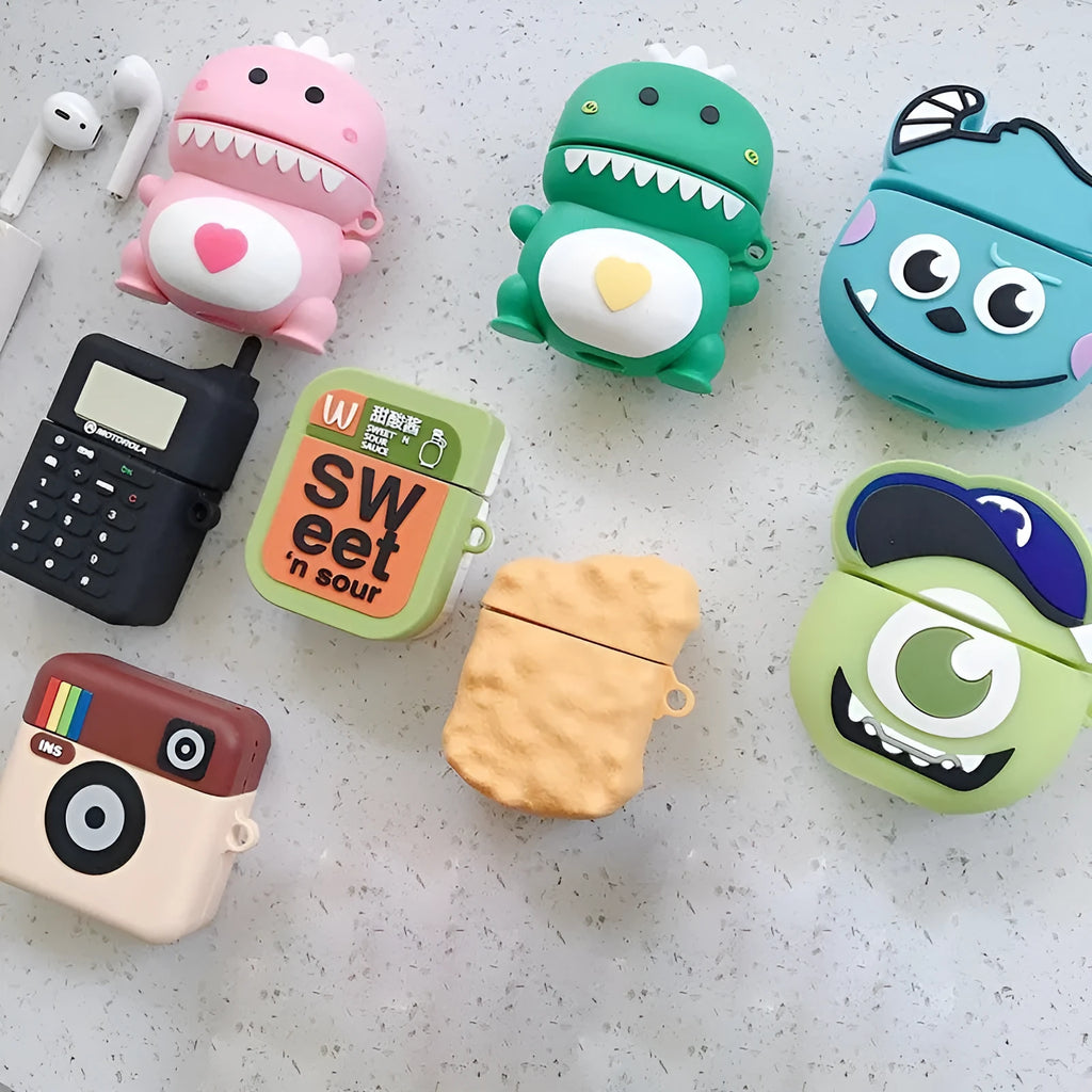 Silicone AirPods case cover in multiple colours including black, blue, green, pink and yellow