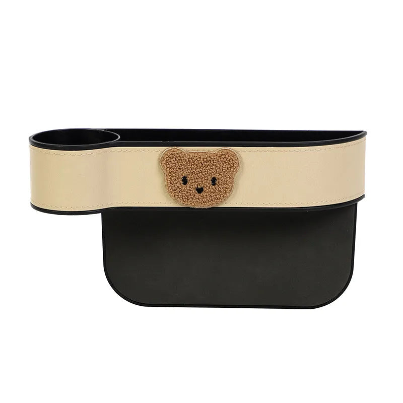 Leather car seat gap storage box with cartoon bear design in black and rice colour options