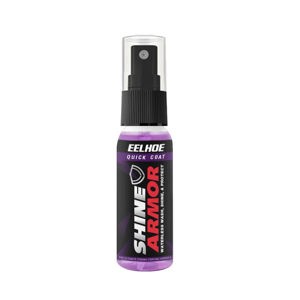 Purple car nano coating spray bottle with microplated crystal formula for exterior protection.