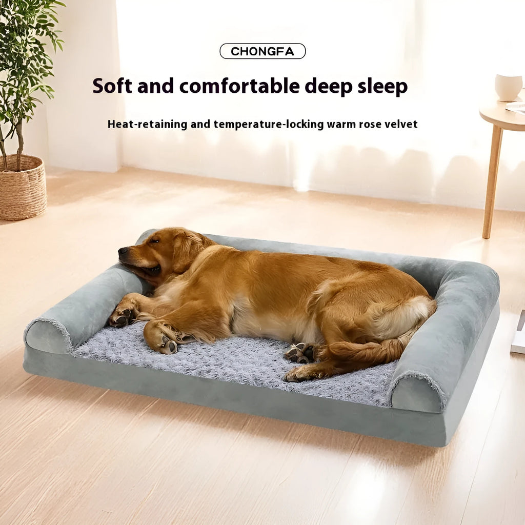 Light grey cloth kennel bed for a large dog, showing its open-top design and spacious interior.