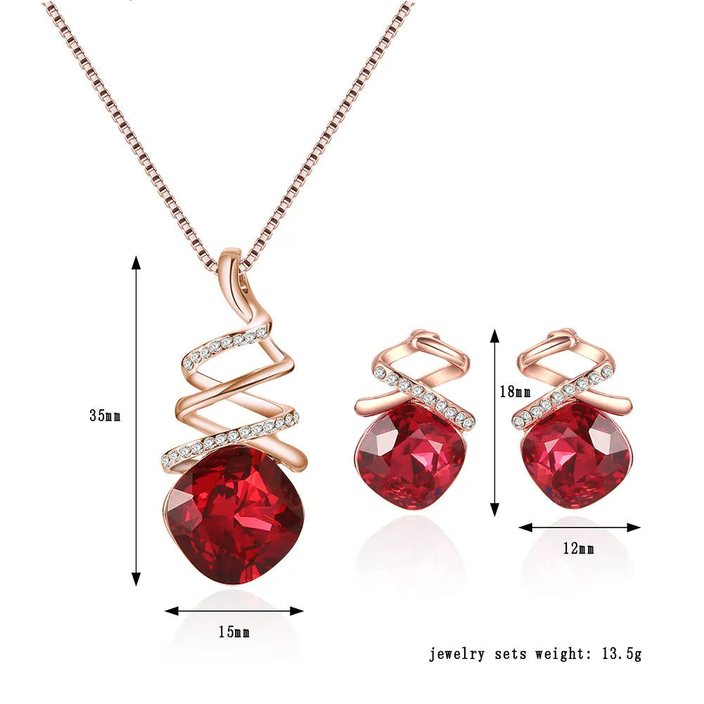 Women's alloy necklace and earring set with diamond-look finish on an adjustable water wave chain.
