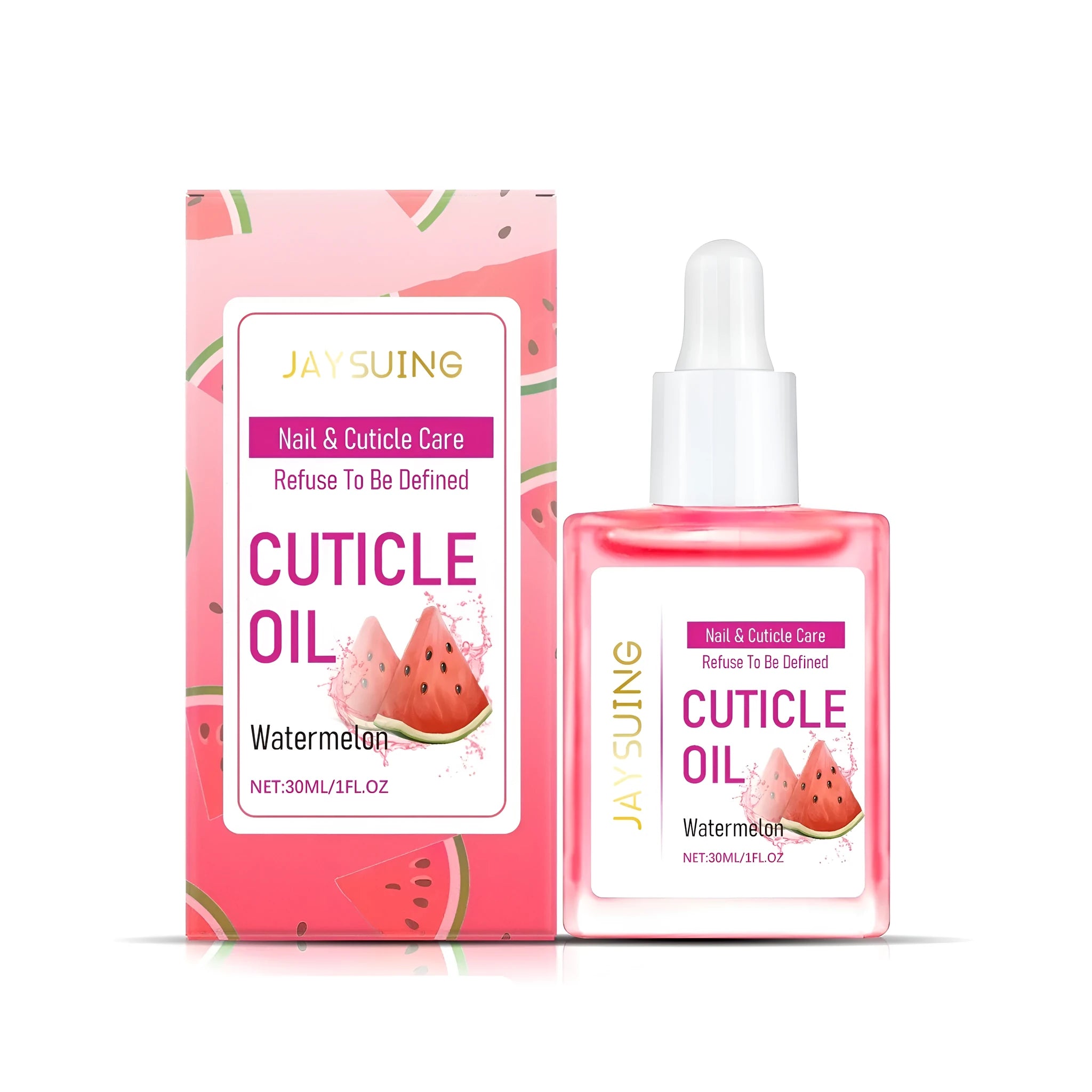 30ml bottle of Watermelon Nail Care Oil with moisturising urea and nourishing jojoba seed oil