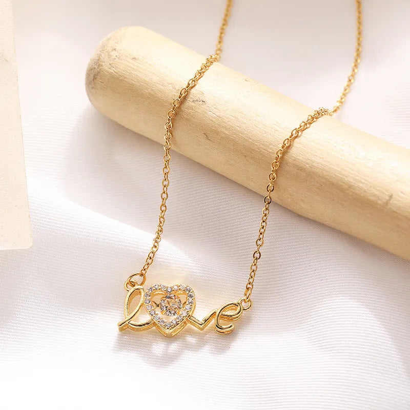 Gold titanium steel clavicle chain necklace with love pendant for women
