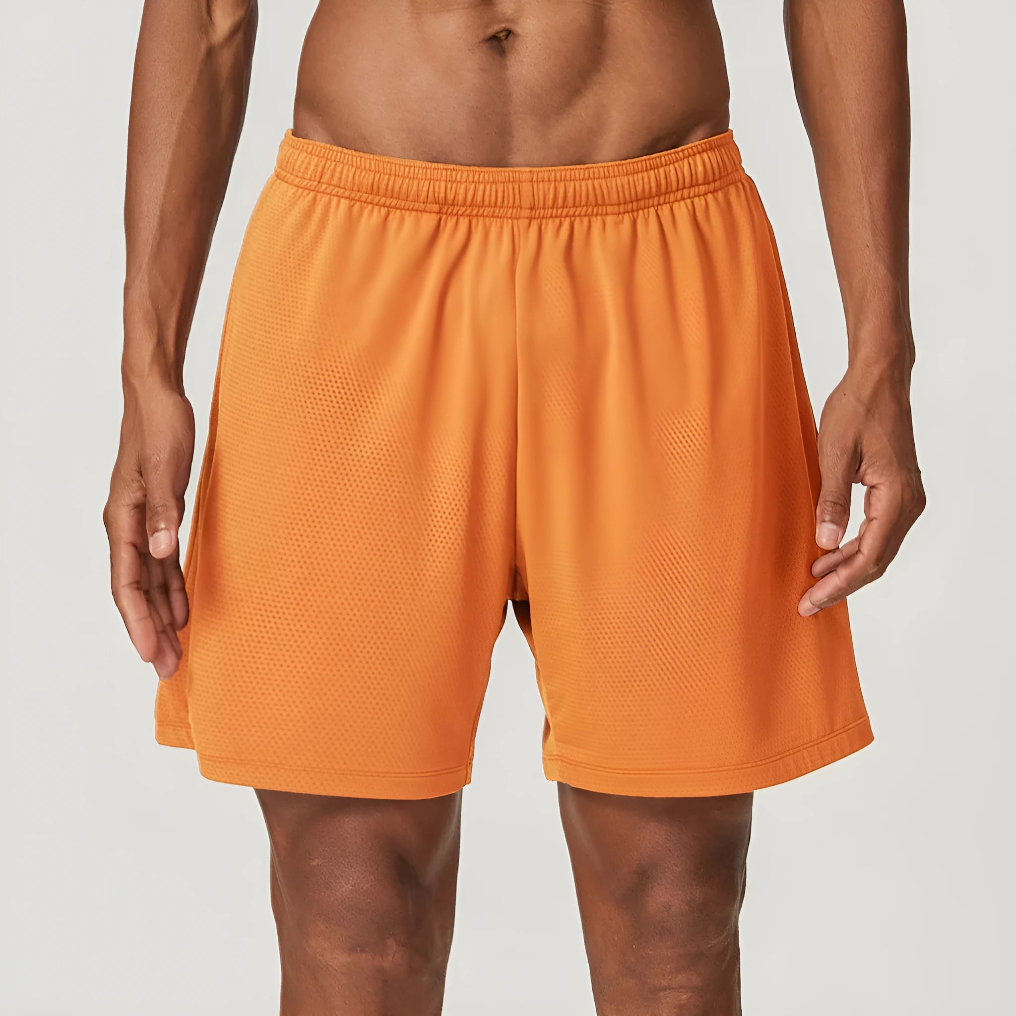 Men's quick-dry running shorts in sky green, showing double-layer construction and mid-waist short length.