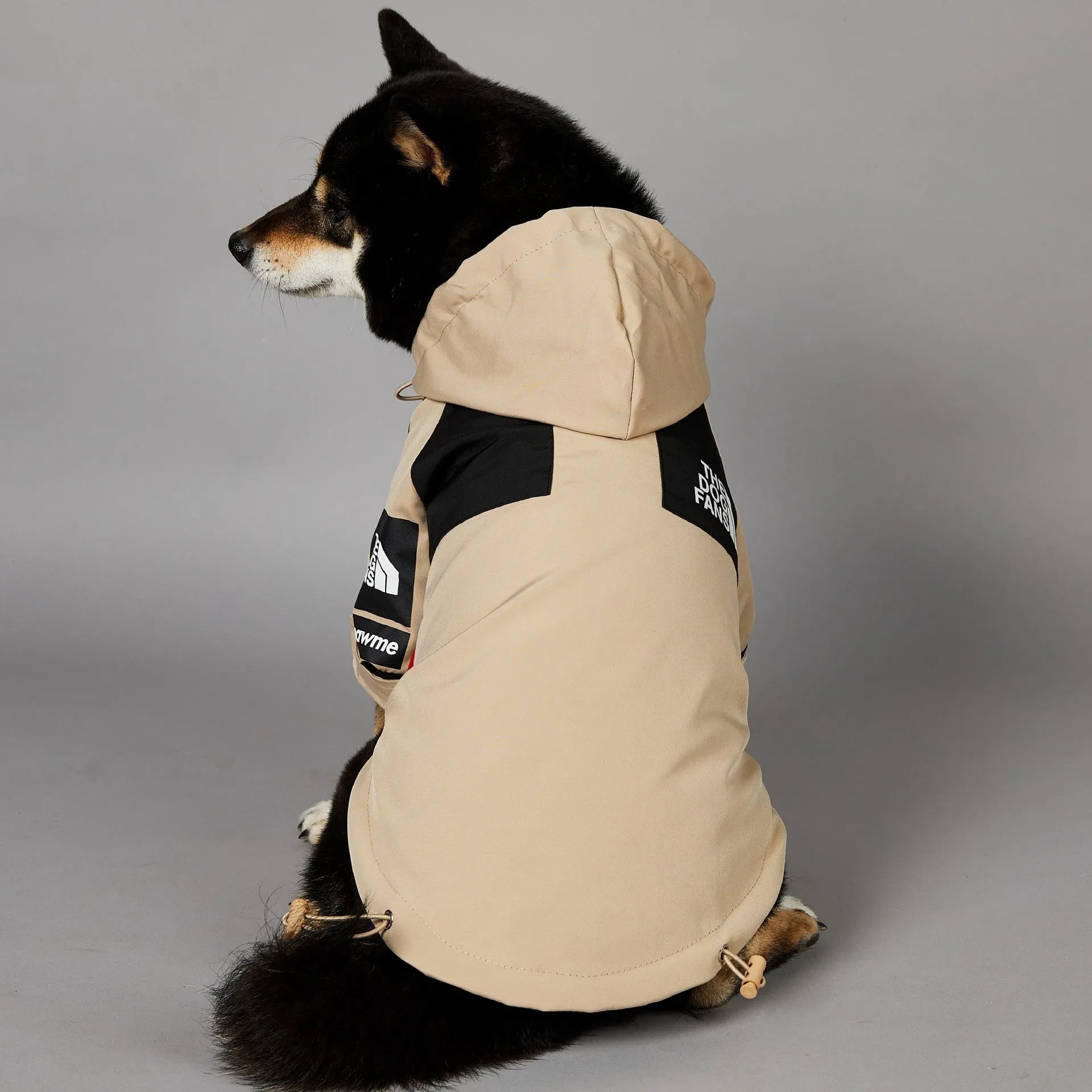 Khaki polyester dog shell jacket for medium to large breed dogs
