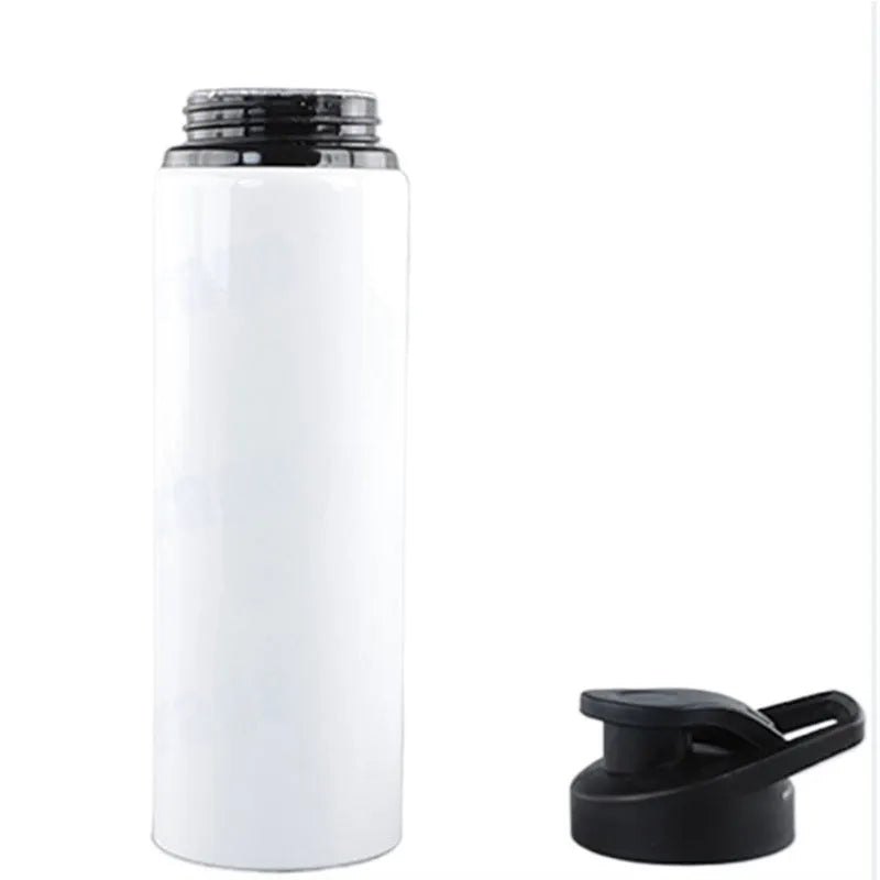 White aluminium sports water bottle with 600ml and 750ml capacity options for cycling and outdoor activities