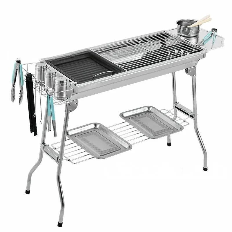 Stainless steel portable folding barbecue oven shown in natural metal colour.
