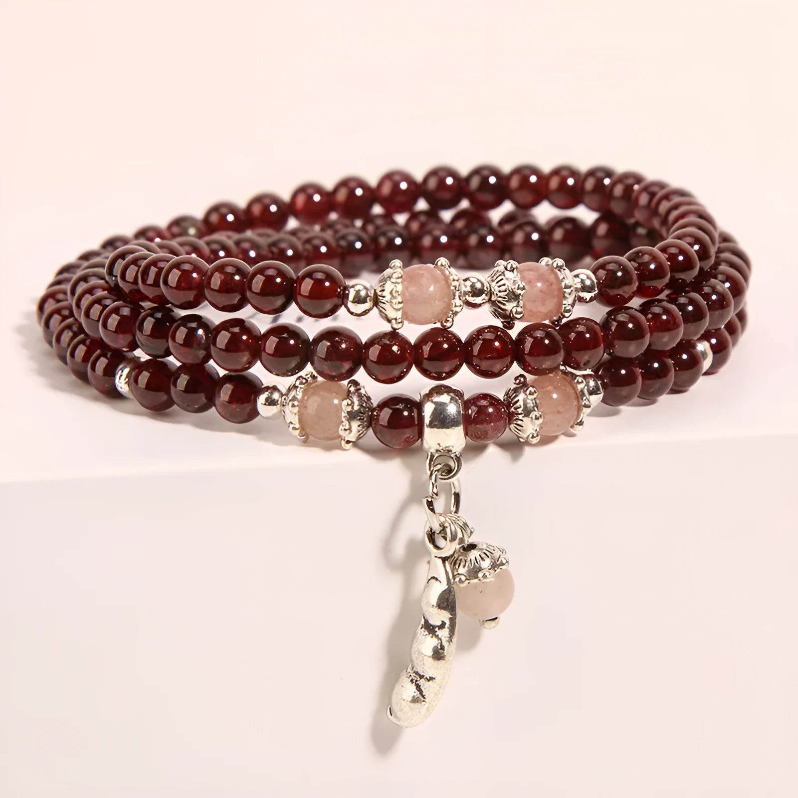 Women's wine red garnet crystal flower bracelet with bohemian ethnic styling