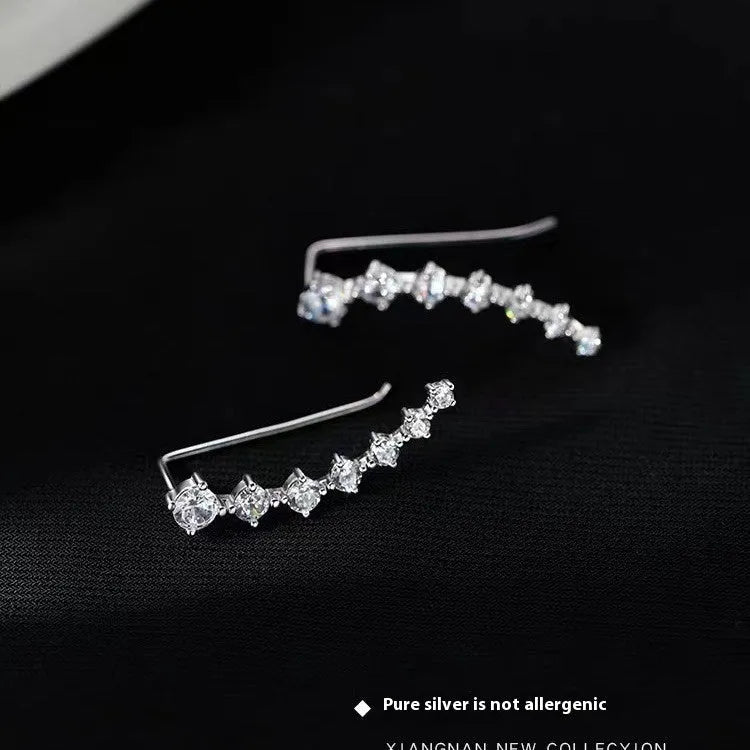 Geometric silver needle earrings with zircon stone in white colour for women fashion OL style