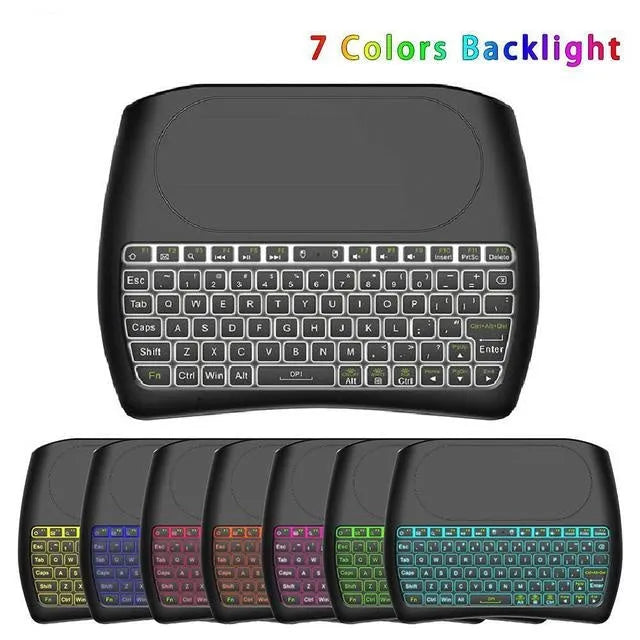 Black D8 Pro 78-key mini wireless keyboard with integrated touchpad and USB adapter.