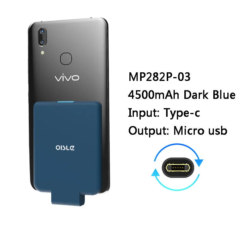 MP282P back clip battery in multiple colours showing 4500mAh capacity and thin 9mm profile