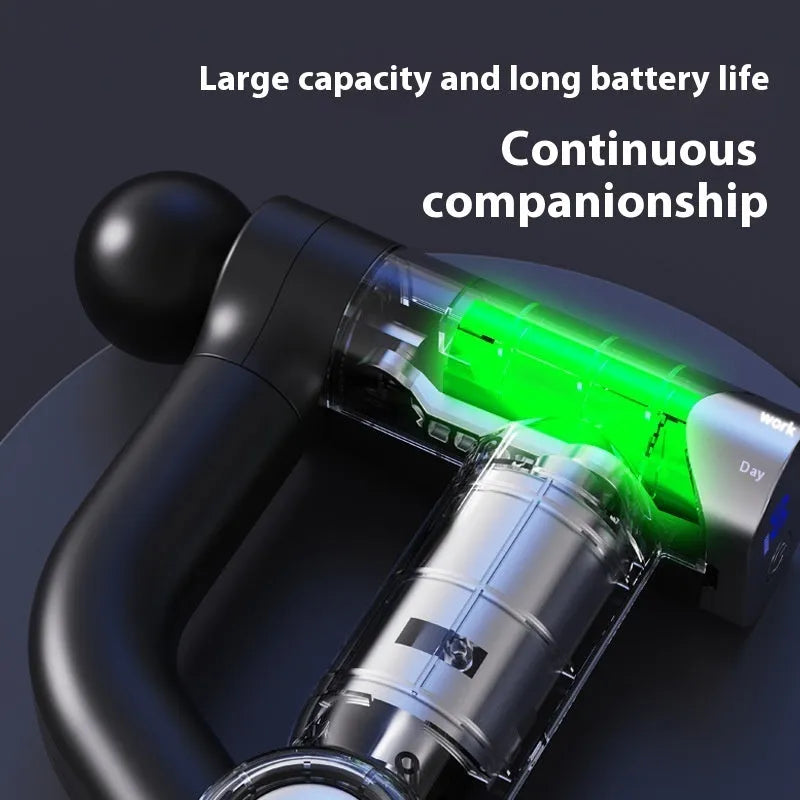 Long handle multi-form electric massage gun in black with LED screen and folding design
