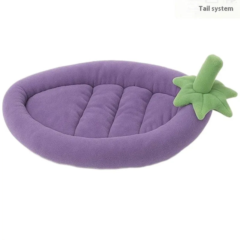 Brown removable cloth dog mat shown inside a wire crate, with size chart for S, M, L, XL, and XXL options.