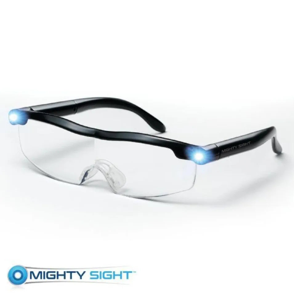 Transparent black USB LED reading glasses showing internal components with clear lenses