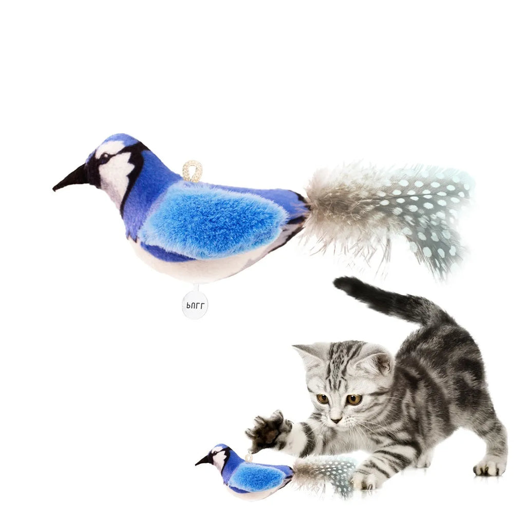 Bird simulation cat plush toy in blue kingfisher colour from 2024 summer collection