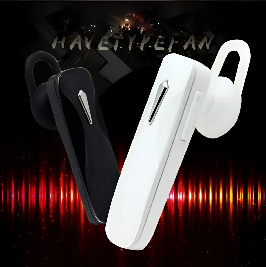 M163 Bluetooth car headset in black and white colour options on a car dashboard