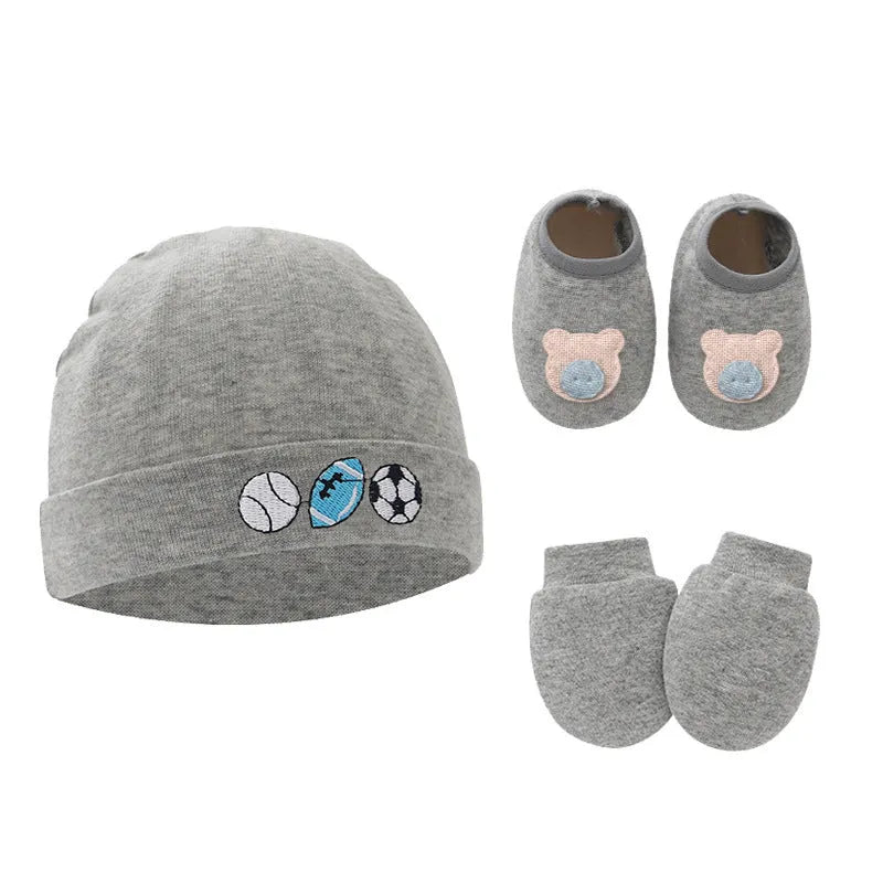Baby cotton gloves and foot cover set with a pullover cap in multiple colour options