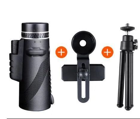 Black 40x60 monocular telescope with waterproof housing and FMC green film lens for outdoor observation.