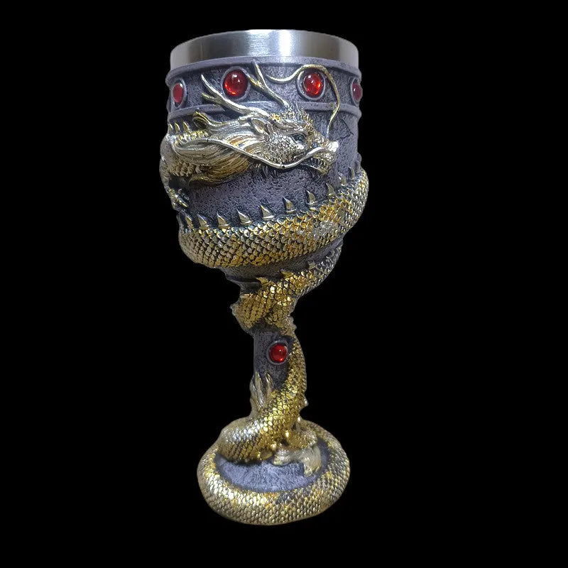 3D dragon design stainless steel red wine glass in gold or red colour with 200ml capacity