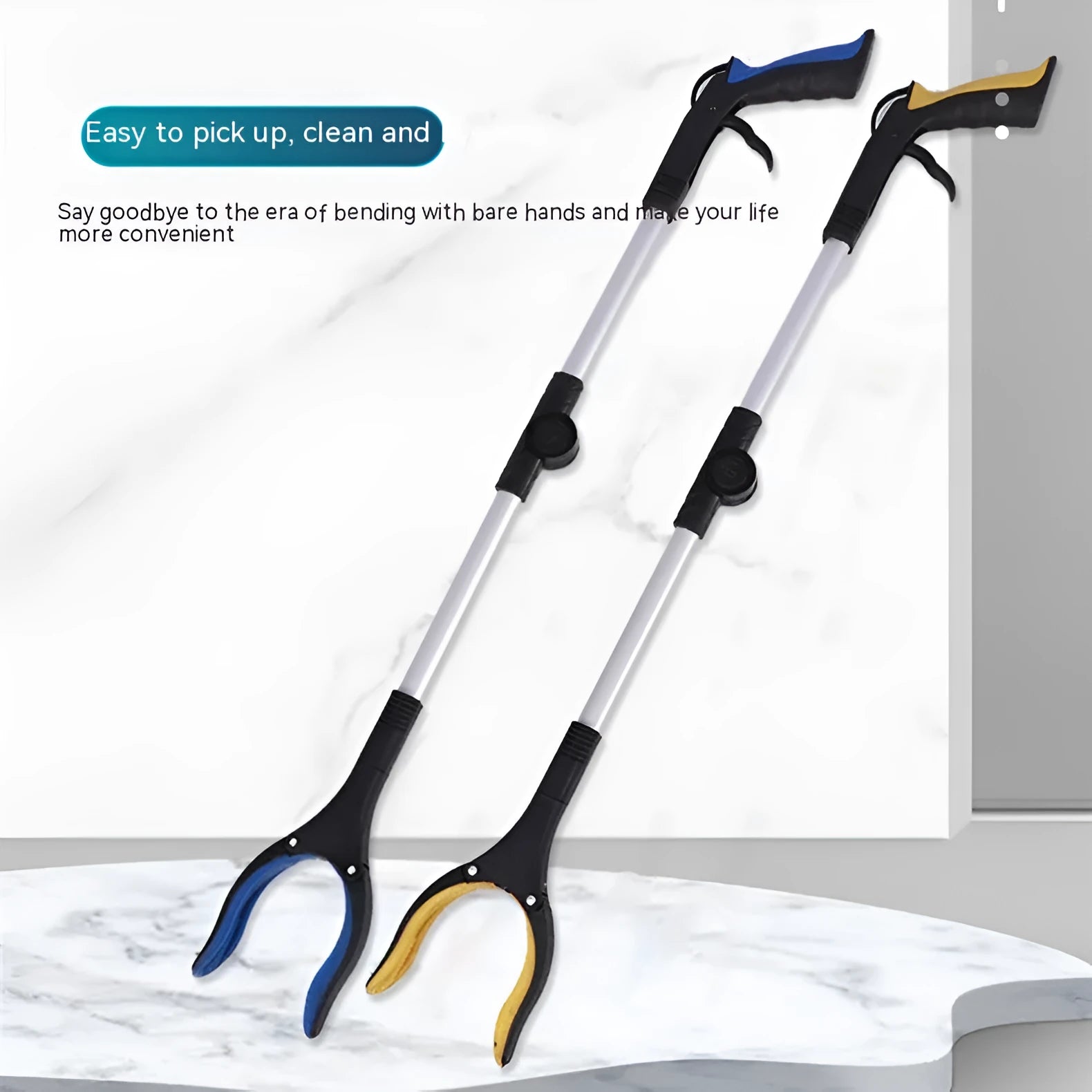 Foldable aluminium garbage clamp with magnetic sucker showing blue handle colour