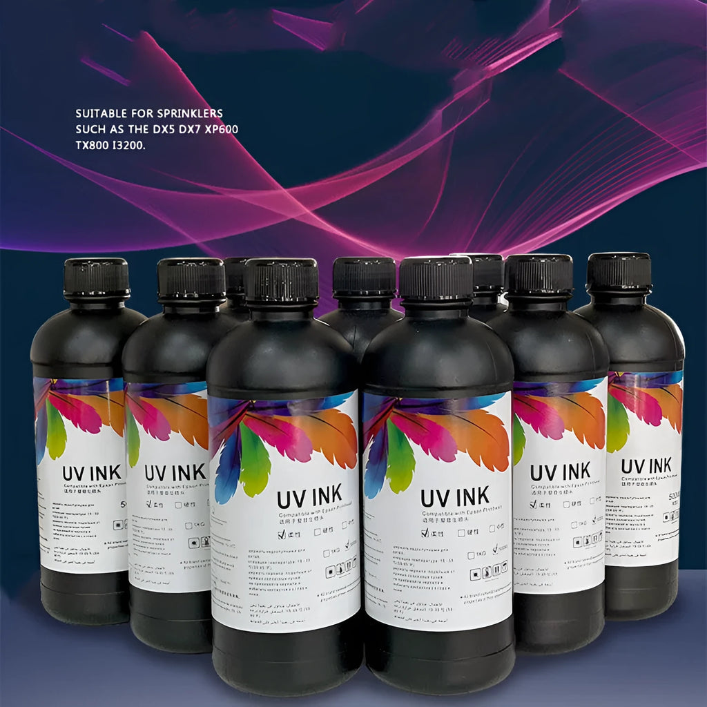 500ml bottle of Epson-compatible UV printer ink for XP600 TX800 models.