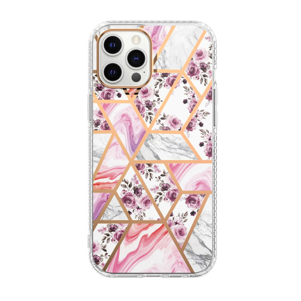 Mosaic marble pattern transparent TPU and acrylic phone case for Apple iPhone with pastel stone colour option