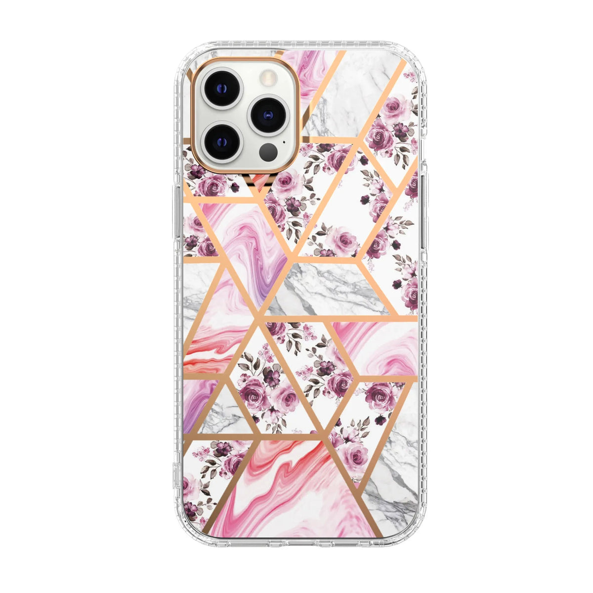 Mosaic marble pattern transparent TPU and acrylic phone case for Apple iPhone with pastel stone colour option