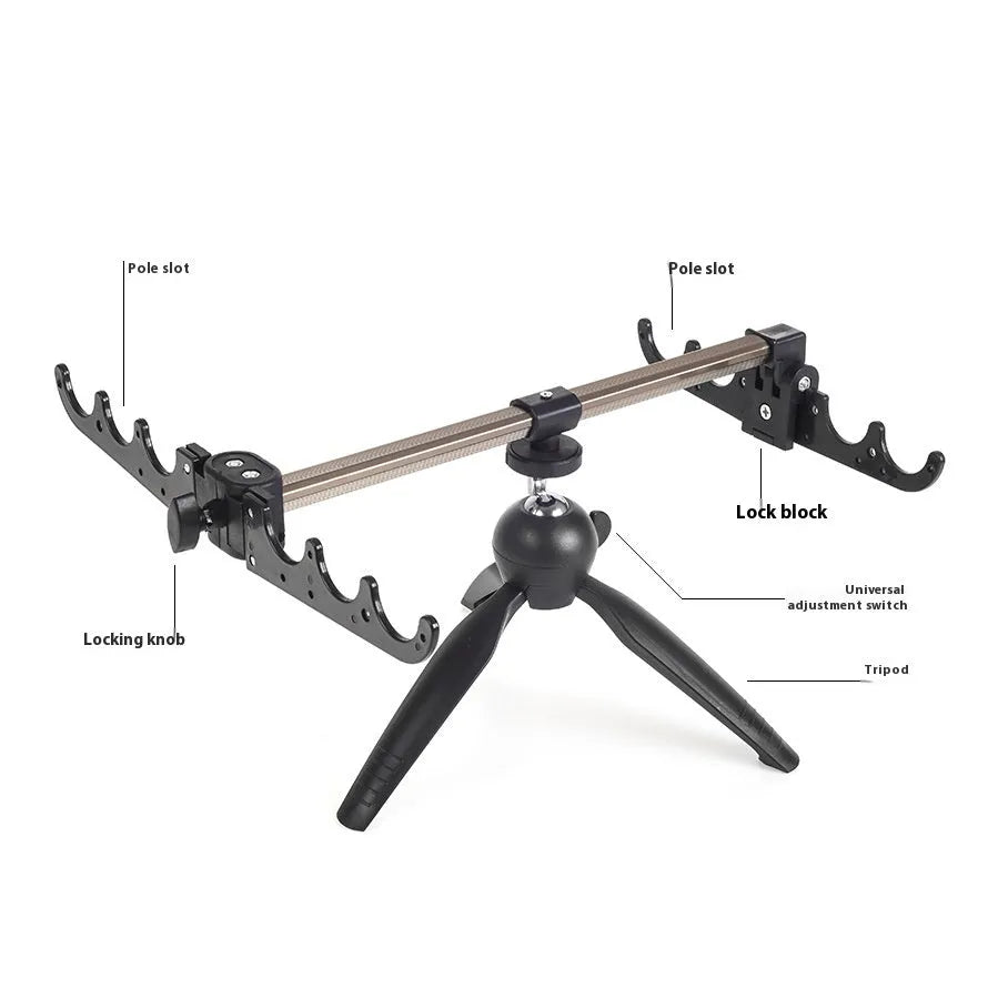 Aluminium alloy ice fishing tripod rod holder bracket standing on ice.