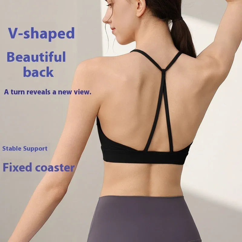 Women's sports vest with fixed double shoulder straps in nylon fabric for running and workouts