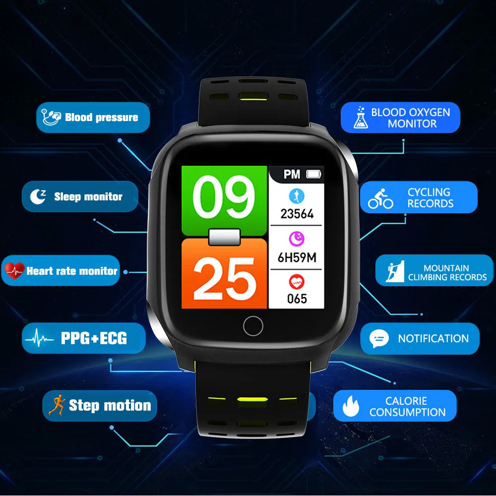 F16 smart watch with ECG, blood pressure, and heart rate monitoring on wrist