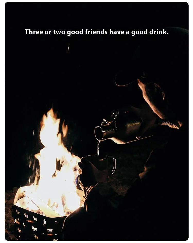 Large stainless steel thermal pot with carrying handle for outdoor camping and hiking use