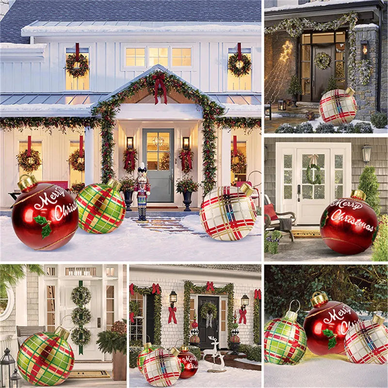 60cm diameter PVC inflatable Christmas ball decoration in various colour patterns