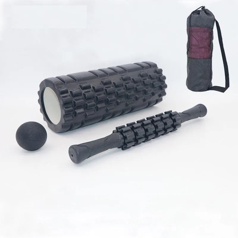 Black six-piece 33cm foam roller with segmented shaft and protective carrying case