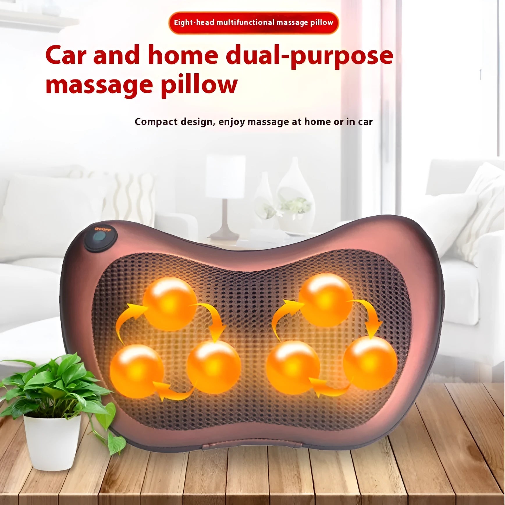 Smart shoulder neck massager pillow with 8 massage heads in genuine leather fabric
