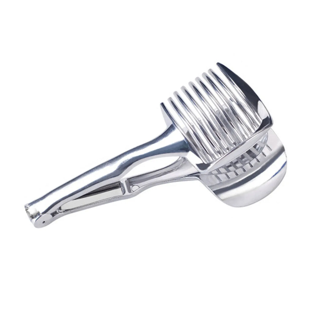 Silver plastic lemon slicer kitchen gadget for fruit and vegetable cutting