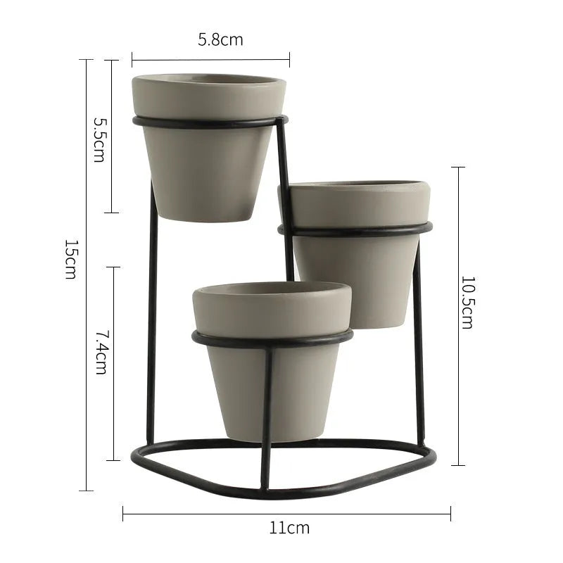 Set of grey pottery flower pots with electroplated metallic finish in multiple colour options