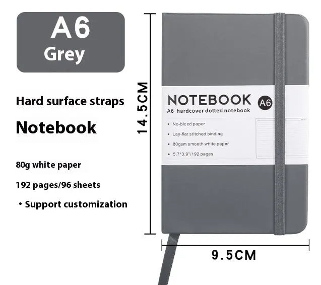 A5 diary with soft PU leather cover in a skin feeling texture, open to show horizontal line pages.